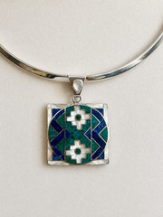 Handmade Peruvian 950 Silver Inlay Pendant