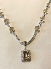 SS .925 IMPERIAL TOPAZ NECKLACE 10X8M EMERALD CUT PENDANT & 8.5MM RONDELLES RARE