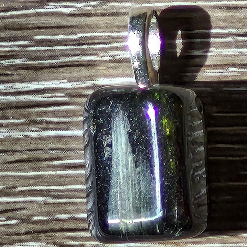Green Tourmaline Pendant Verdelite Polished Stone Silver Tone Bail