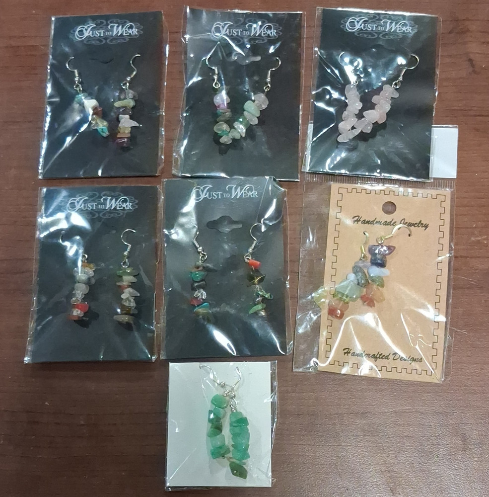 Handcrafted Chip Stone Dangle Drop Hook Earrings Multicolor Lot Of 7