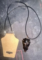 Home Made Black Obsidian Arrowhead Necklace, Leather Cord