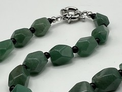 Green Aventurine Rough Faceted Chunk Bead Necklace Lobster Clasp 20″