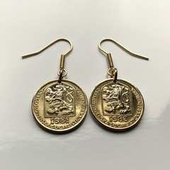 Czechoslovakia 20 Haleru coin earrings socialist Czechia lion Prague Brno 000325