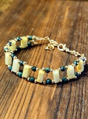 Natural Yellow Jade & Malachite In Ancient Egyptian Inspired Handwoven Bracelet