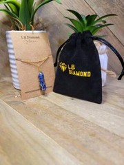 Natural Blue Soladite Handmade Point Necklace Hexagon Chain Gold wire wrapped Pe