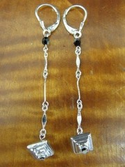 Long Chain Pyramid and Hematite Beads Sterling Silver 925 Pierced Earrings
