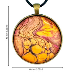 Pendant Necklace Handmade «Molten Sky» Brass Bezel & Tray 38mm Black Cord