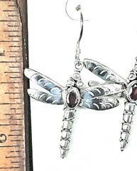 New Womens Garnet And Sterling Silver Vera Wolf Dragonfly Earrings