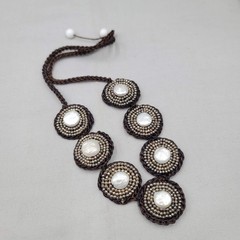 Artisan Real pearl Beaded Bib Necklace on Felt No Metal 20″