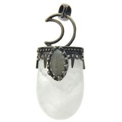 Rock Quartz Labradorite Stone Pendant Energy Reiki Healing Amulet