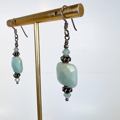 Vintage Sterling Silver Dangle Earring Square Faceted Larimar 1.25 Inc / 3.2 CM