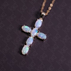 Cross Pendant Australian Solid Opal Pendant ONLY 14K Yellow Gold