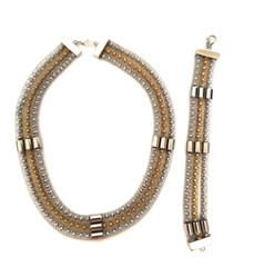 Women’s Multistrand Bracelet & Necklace Gift Set Metal Mesh Gold Silver Colors