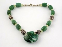 Sterling Silver Clasp Green Aventurine and White Agate Mixed Necklace 925 18.5In