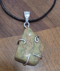 Beautiful Unakite Jasper 925 QG Co. Silver Wire Wrapped Pendant