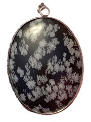 White & Black Snowflake Obsidian Pendant With 12” Sterling Silver Chain