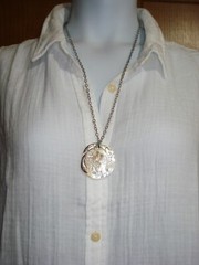 28″ Long Necklace with 1 3/4″ across Carved Mother Of Pearl Koi Fish Medallion