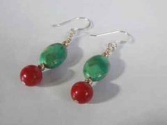 Sterling Silver 14k Gold Bead Turquoise And Coral Natural Pair Post Earrings
