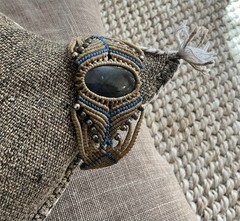 Macrame Braided Jute/Hemp Blue Silver Beaded Stone Boho Bracelet