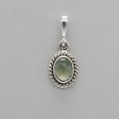 Green Oval PREHNITE Pendant 925 STERLING SILVER Natural and Genuine Gemstone 21e