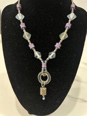 Handmade Multicolor Beaded Y-Drop Necklace Blue Purple Pendant Women 15 In