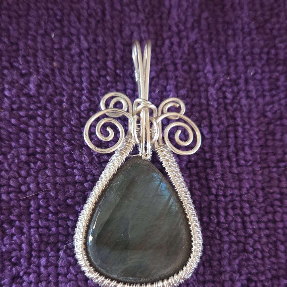 JMDean62 OOAK Labradorite Teardrop Wire Wrapped Pendant Blue Flash Artisan 2.5