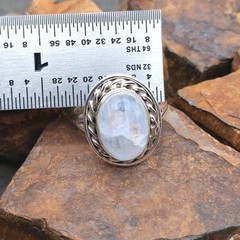 Rainbow Moonstone Ring Size 10 Sterling Silver Blue Flash Southwestern Style