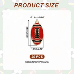20 Pcs Football Charm for Jewelry Pendant for Sports, Red Tone Black