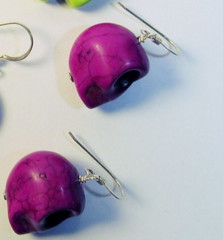 Halloween Skull Purple Charm Pierced Earrings Sterling Silver .925 Hooks