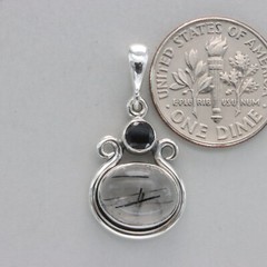 Oval RUTILATED QUARTZ and Black Onyx Pendant – 925 STERLING SILVER #6e
