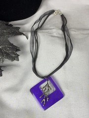 Handmade Purple Resin Pendant Necklace with Silver Branch Charm