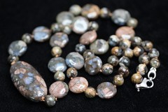 Brown Opal Necklace Natural Gemstone silk knotted 925 Sterling Silver Clasp 24″
