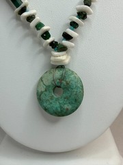 OOAK Handmade Genuine Turquoise Aventurine Pendant Necklace Shell Sterling