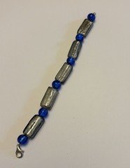 Vintage Glass Bracelet Silver Foil & Blue Bead Inches Bracelet 7 1/2 “