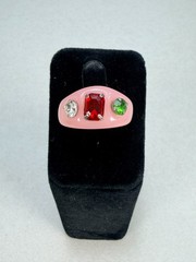 Vintage Pink Acrylic Ring Red Green Clear Rhinestone Chunky Statement Size 8