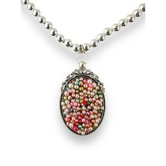 Pink Pearlescent Palooza Bubbles OOAK Oval Bezel Baroque 925 Ball Chain Necklace