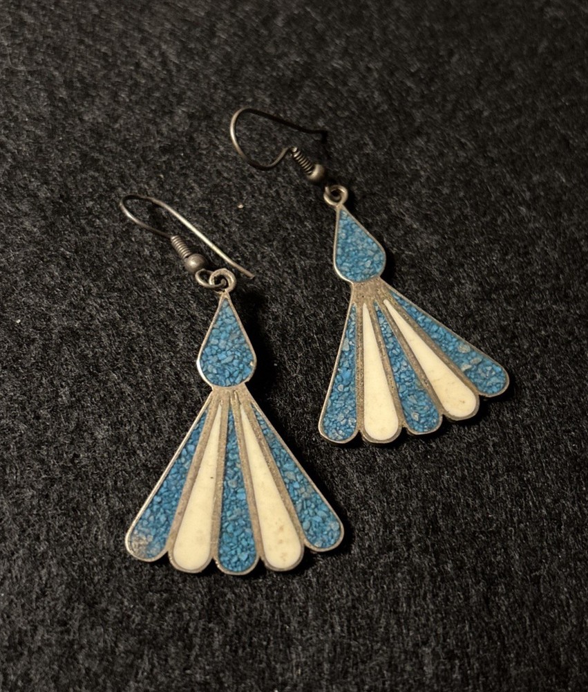 Vintage Alpaca Silver and turquoise Dangle Earrings