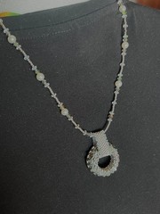 1980s Handcrafted Necklace Silver Seed Beads, Pearls & Crystal Circular Pendant