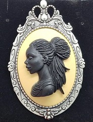 Black Woman Silver Brooch or Pendant Beautiful African American with Braids Came