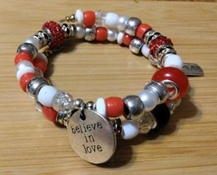Handmade 13in Wrap Bracelet-Plastic, Rhinestone Rondelle Spacers-2 Charms.