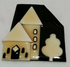 Vintage House Pin By Lucinda 2 Houses Tree Brooch Black and Ivory