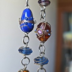 Cagged Art Glass Beaded Necklace Wire Wrapped Artisan Colorful