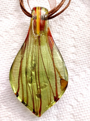 Hand Blown Murano Style Glass,Brown Pendant Necklace oblong Shape.41