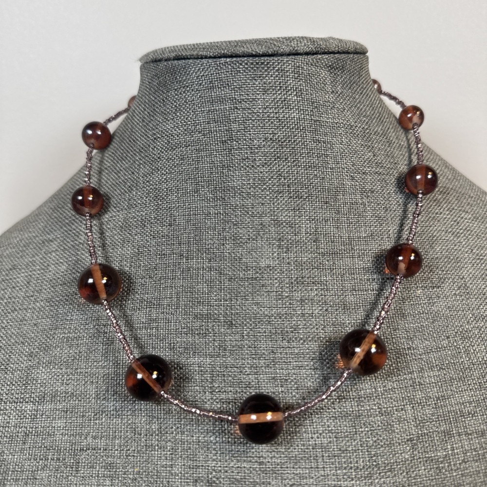 Hand made Brown glass and purple beads necklace 18”