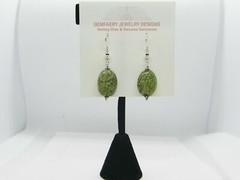 Sterling Silver Natural RUSSIAN SERPENTINE Dangle Earrings #2713…Handmade USA