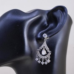 925 Sterling Silver Cluster CZ Chandelier Earrings, Teardrop Wedding Dangles