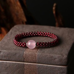 Rose Quartz Charm Garnet Beads Braided Dainty Healing Reiki Birthstone Bracelet