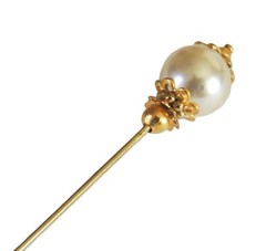 3″ Hat-Stick-Lapel Pin White Pearl Focal Bead Gold-tone Findings JSE942