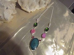 BEAUTIFUL NEW MAHAGONY OBSIDIAN+GREEN QUARTZ+RIVER PEARL+RUBY NECKLACE HANDMADE