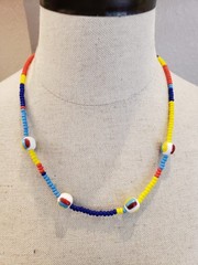 Handmade OOAK Color Block Glass Bead Necklace Czech Matte and Lampwork Beads 20”